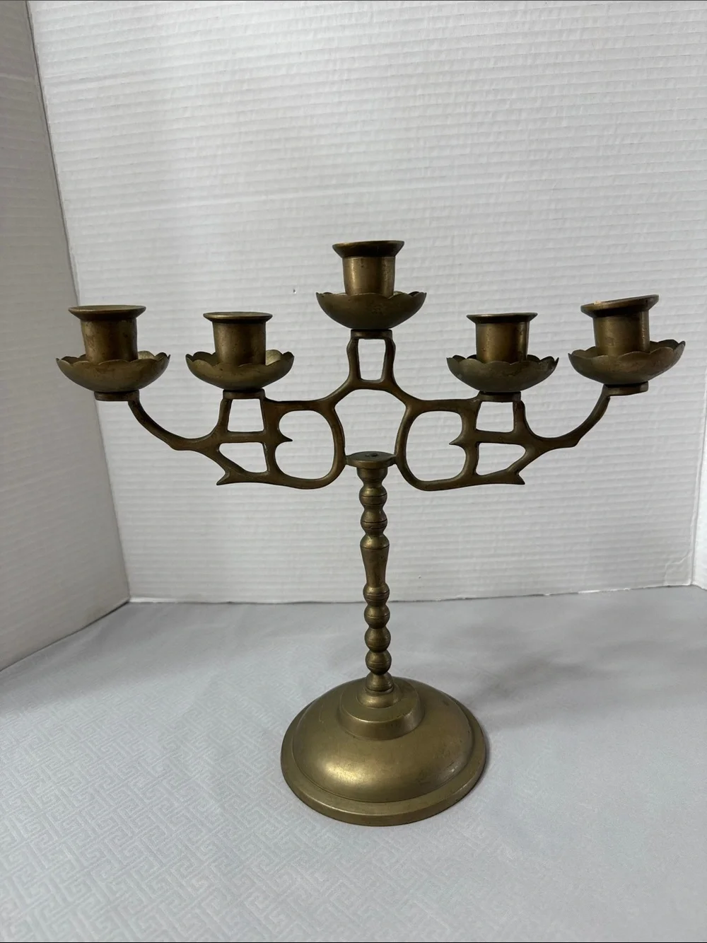 Vintage MCM Brass 5 Arm Candle Holder Candelabra Old World Boho Stamped Korea